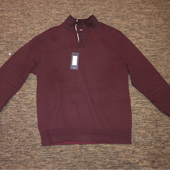 New with Tags. Tommy Hilfiger Maroon Quarter Button up Turtle Neck. - Picture 2 of 3